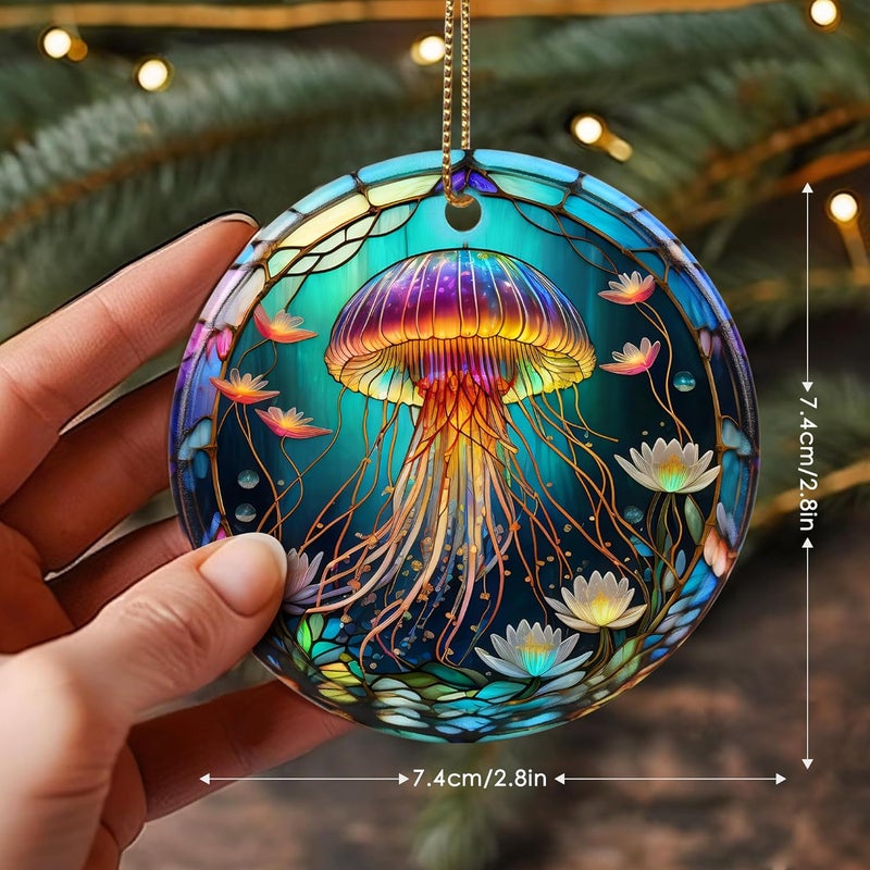 Touber Stained Ceramic Jellyfish Ornament - Jellyfish Christmas Ornaments - Christmas Tree Ornaments - Christmas Decorations - Jellyfish Decor for Office, Room, Home - Holiday Present Ideas - Image 3